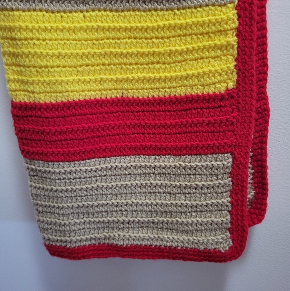 Vintage Hand Crocheted Colorful Striped Afghan/Baby Blanket, 1970s - Picture 7 of 10